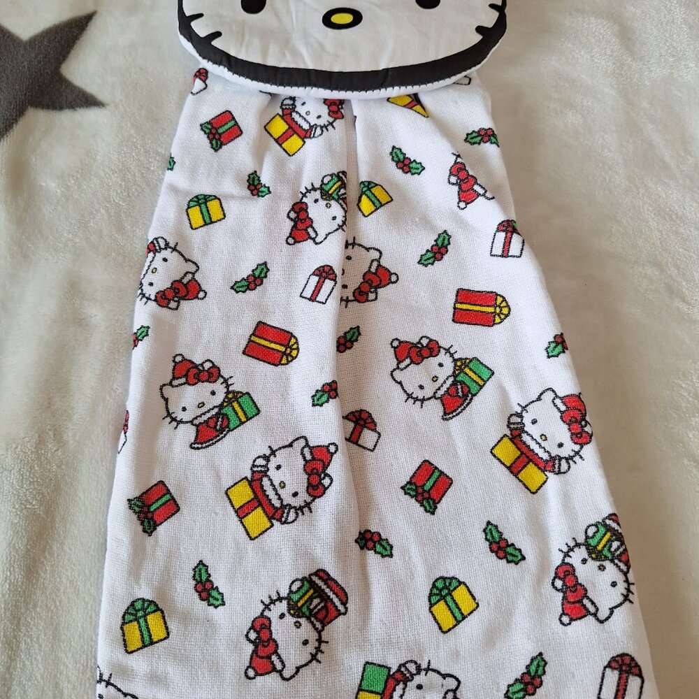 Hello‎ Kitty Head With Red Bow Christmas Holiday Gift Decor Kitchen Hand Towel - Picture 5 of 10